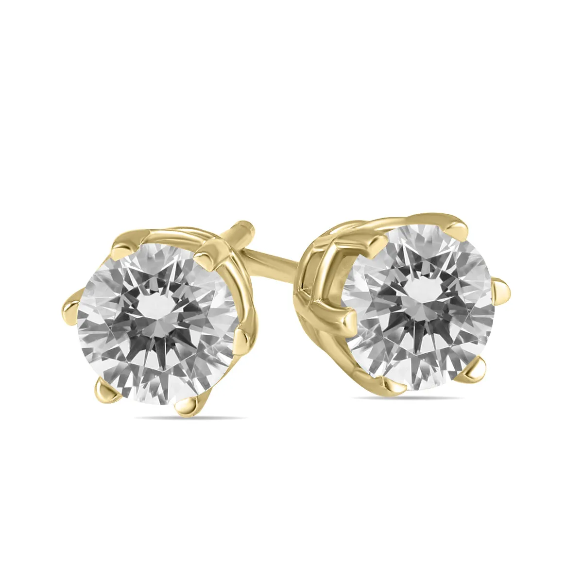 1/2 Carat Tw 6 Prong Round Diamond Solitaire Stud Earrings In 14K Yellow Gold