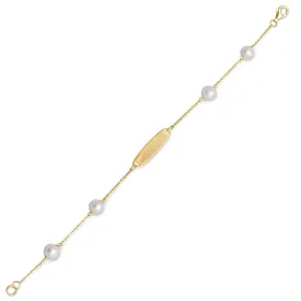 14 Karat Gold Plated ID Bracelet with White Cultured Freshwater Pearls