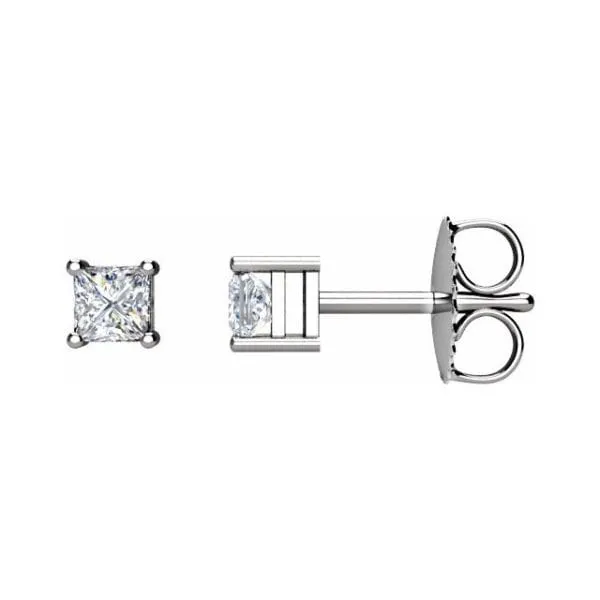 14K White Gold .25CTW Princess Cut Diamond Stud Earrings