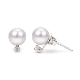 14K White Gold Cultured Pearl &amp; Diamond Stud