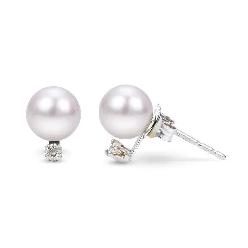 14K White Gold Cultured Pearl &amp; Diamond Stud