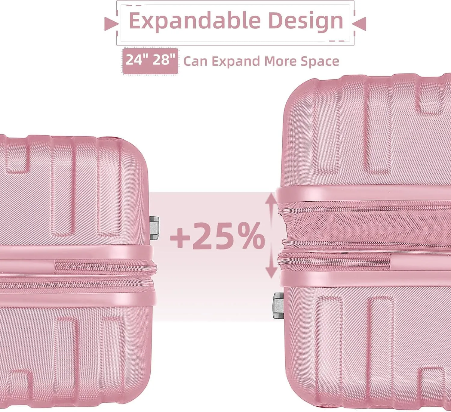 6 Piece Luggage Sets, Carry On Luggage Set with Travel Bag & Toiletry Bag, Expandable ABS Suitcase with Double Spinner Wheels, Checked Hardshell Suitcase 18/20/24/28in for Women Girl, Pink
