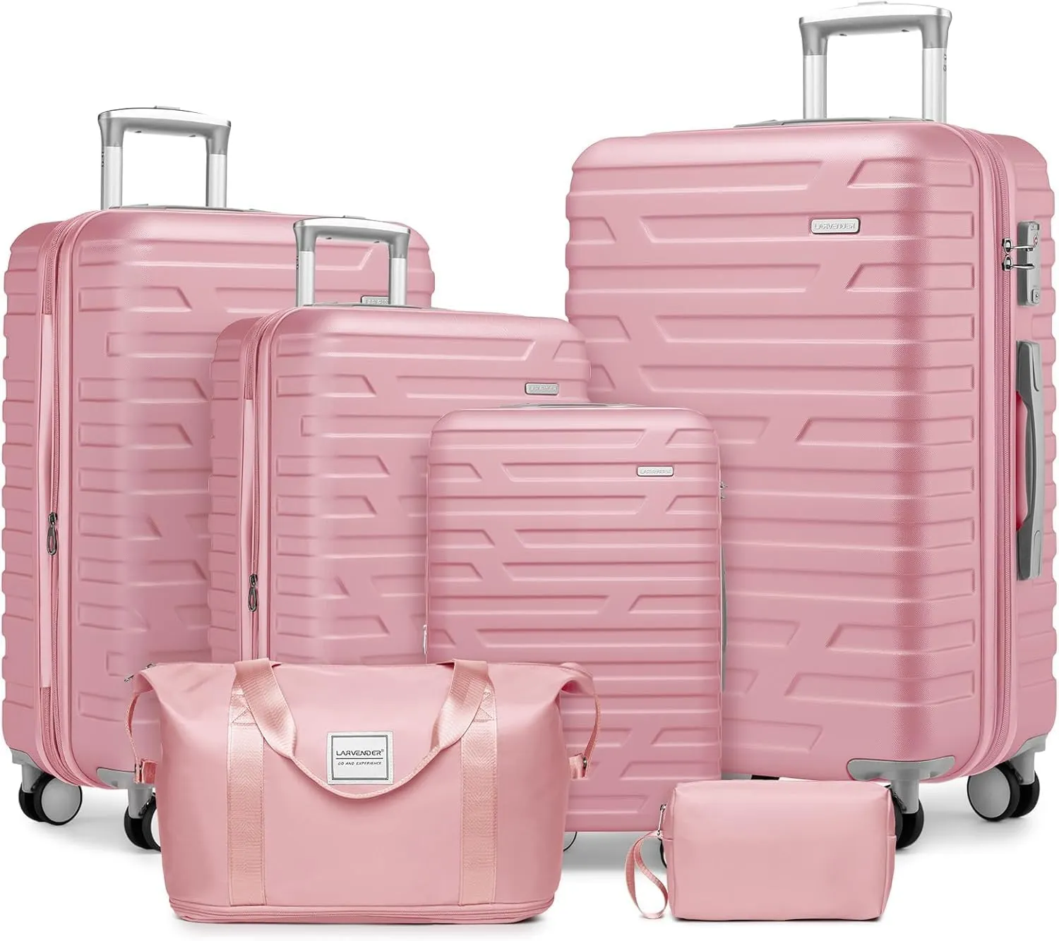 6 Piece Luggage Sets, Carry On Luggage Set with Travel Bag & Toiletry Bag, Expandable ABS Suitcase with Double Spinner Wheels, Checked Hardshell Suitcase 18/20/24/28in for Women Girl, Pink