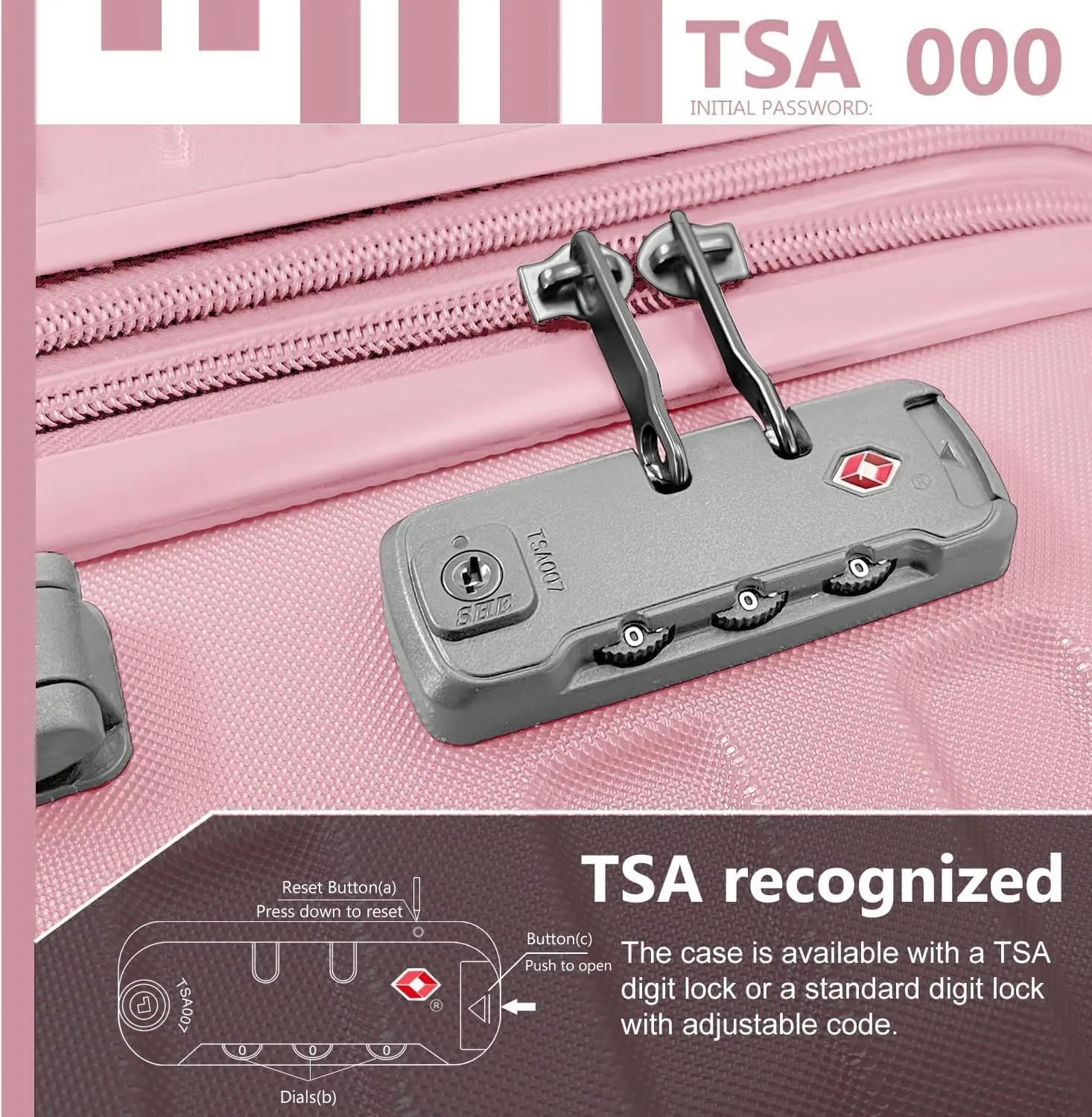 6 Piece Luggage Sets, Carry On Luggage Set with Travel Bag & Toiletry Bag, Expandable ABS Suitcase with Double Spinner Wheels, Checked Hardshell Suitcase 18/20/24/28in for Women Girl, Pink