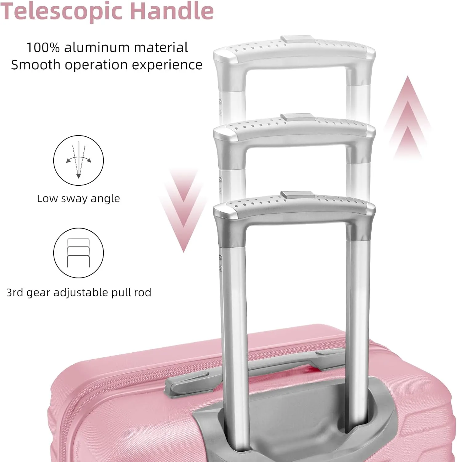 6 Piece Luggage Sets, Carry On Luggage Set with Travel Bag & Toiletry Bag, Expandable ABS Suitcase with Double Spinner Wheels, Checked Hardshell Suitcase 18/20/24/28in for Women Girl, Pink