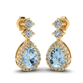 Aquamarine 1.30 Carat Pear Shape Halo Lab Grown Diamond Drop Earrings E1PSA