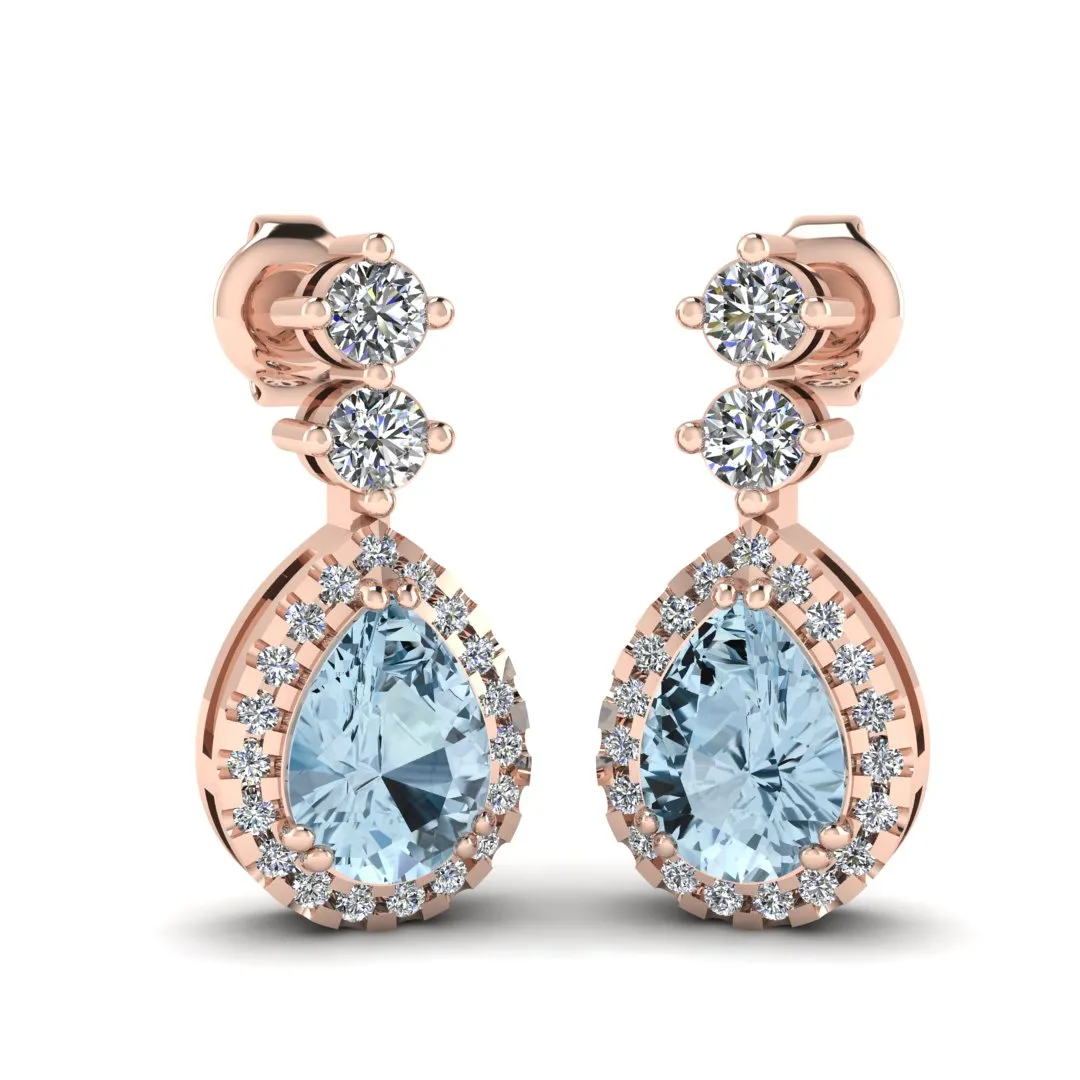 Aquamarine 1.30 Carat Pear Shape Halo Lab Grown Diamond Drop Earrings E1PSA