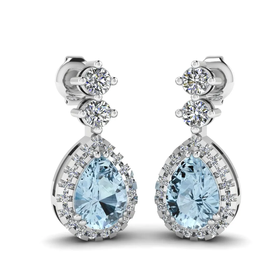 Aquamarine 1.30 Carat Pear Shape Halo Lab Grown Diamond Drop Earrings E1PSA