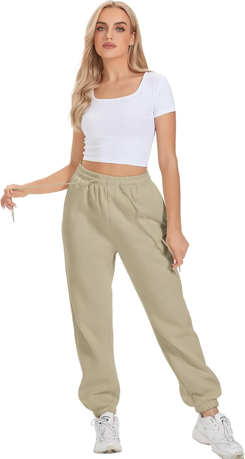 ATHMILE Sweatpants Women Fleece Pockets Winter Fall Fashion Baggy Lounge Pants Joggers