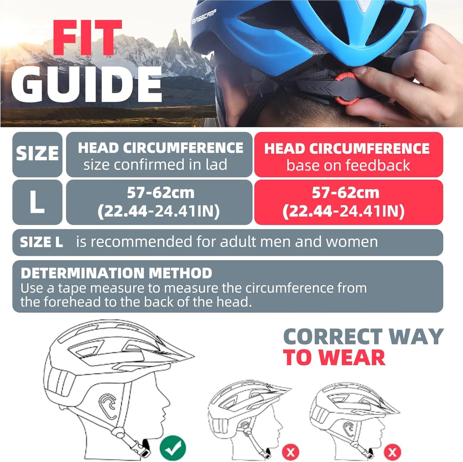 Bike Helmet, Basecamp Bicycle Helmet with Rear Light & Detachable Magnetic Goggles Lightweight Cycling Helmet Adjustable for Adult Men Women Mountain & Road (BC-069)