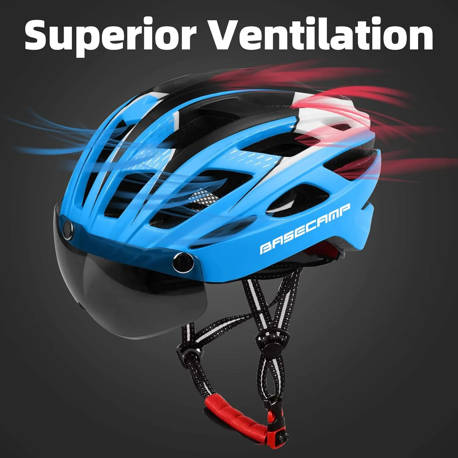 Bike Helmet, Basecamp Bicycle Helmet with Rear Light & Detachable Magnetic Goggles Lightweight Cycling Helmet Adjustable for Adult Men Women Mountain & Road (BC-069)