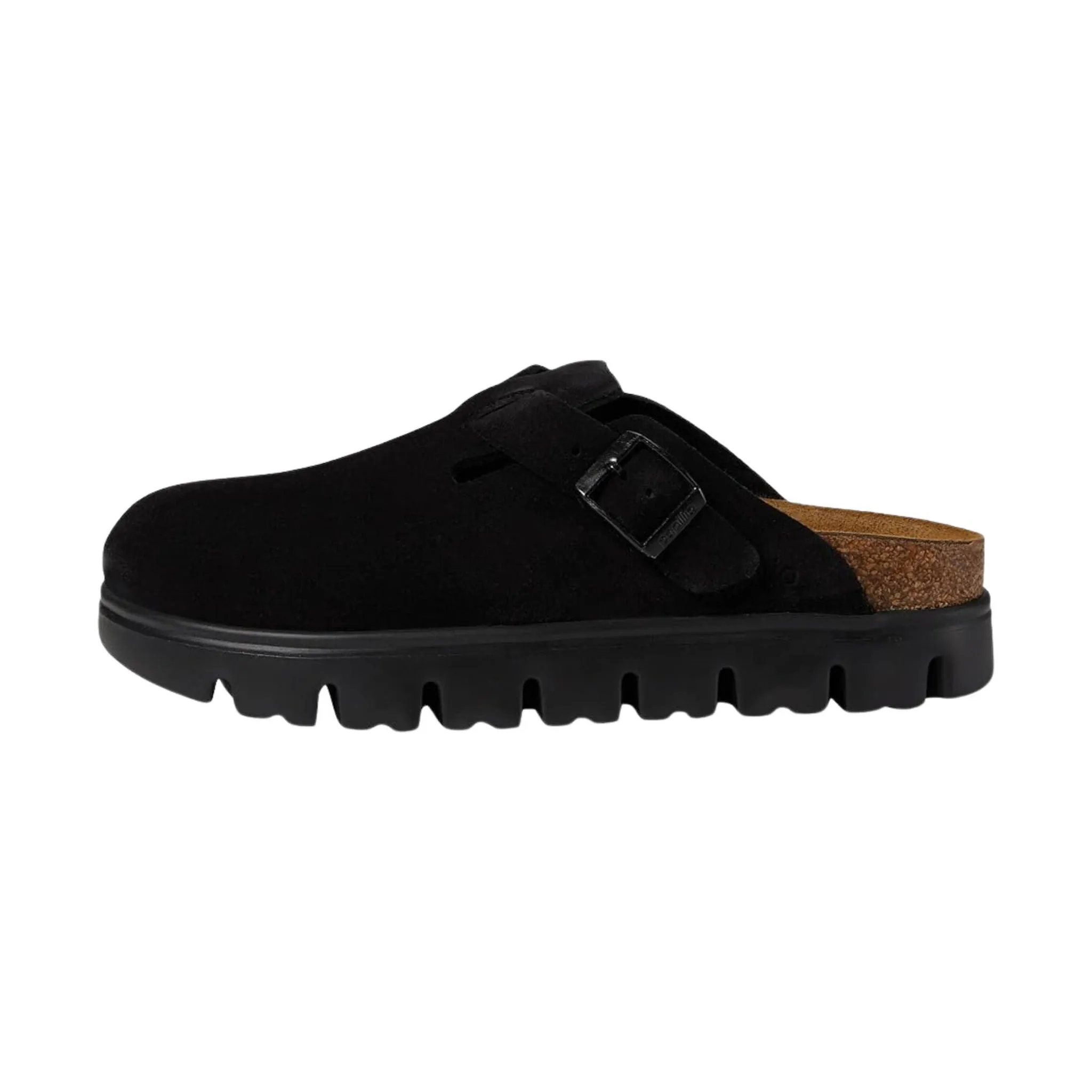 Boston Chunky Black Suede Clog - Birkenstock Papillio