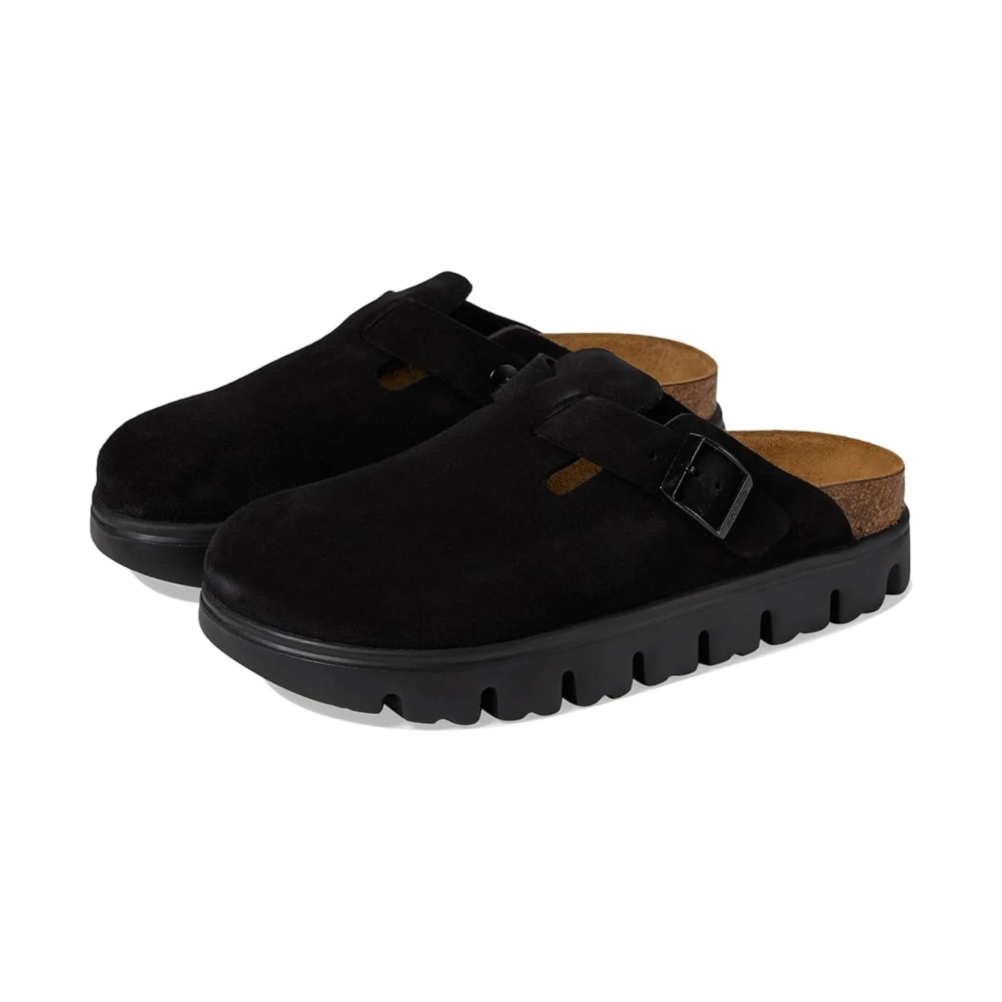 Boston Chunky Black Suede Clog - Birkenstock Papillio