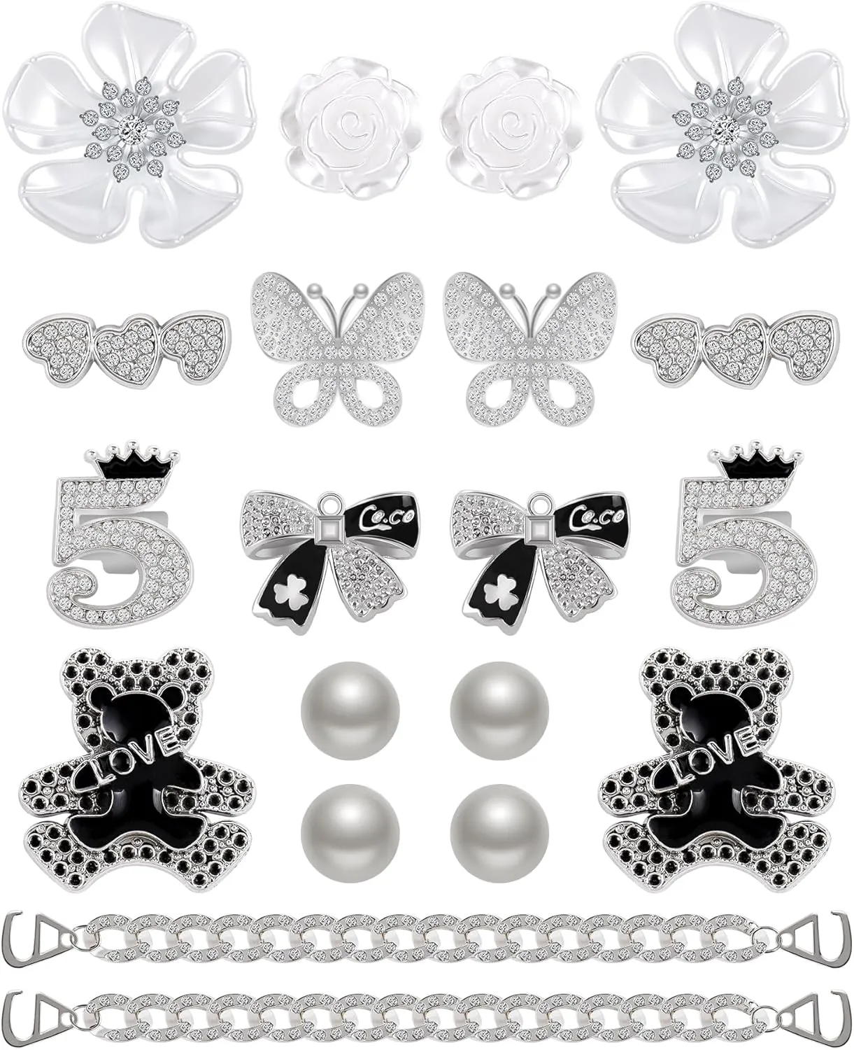 Bling Shoe Charms, Jewelry Chain Accessories for Women Girls - Luxury Rhinestone Decoration for Clogs, Cute Designer Butterfly Flower Jewels for Birthday Party Favors