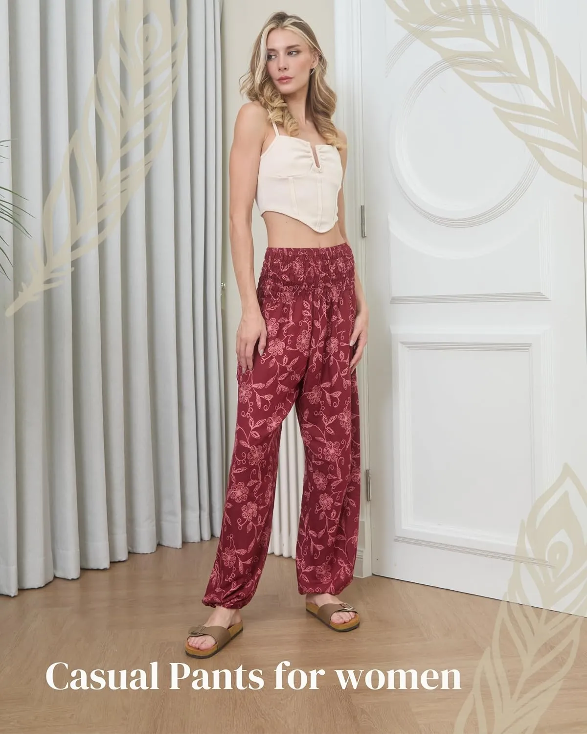 Boho Pants | Harem Pants Women with Pockets | Soft & Breathable Flowy Pajamas | Soft Yoga Pants| Hippie Clothes for Women