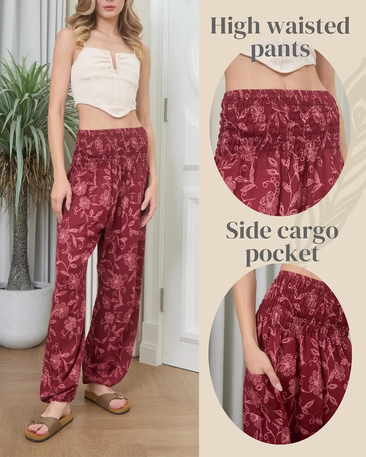 Boho Pants | Harem Pants Women with Pockets | Soft & Breathable Flowy Pajamas | Soft Yoga Pants| Hippie Clothes for Women