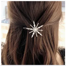 Boho Pearl Crystal Hairclip Barrette Snowflake Hair Barrette Pin Silver Cz Star Bobby Pin Clips Vintage Pearl Side Clip Hairpin Decorative Hair Accessories for Women and Teen Girl Headdress (Silver)