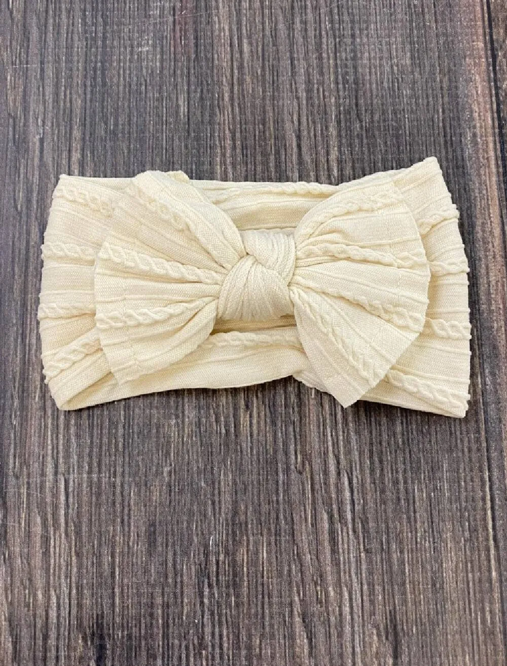 Cable Knit Bow Headband: Mustard