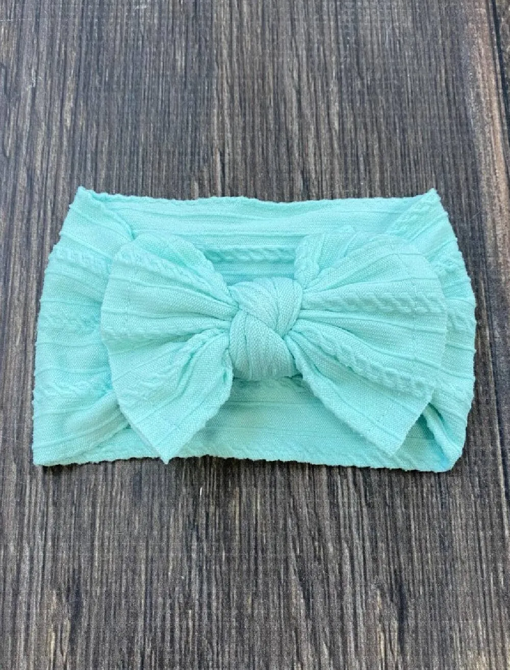Cable Knit Bow Headband: Mustard