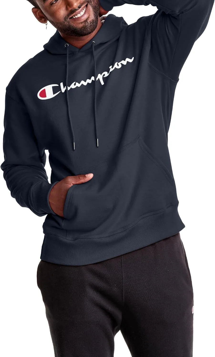 Champion Men's Powerblend Fleece Hoodie, Hooded Sweatshirt For Men, Script (Reg. or Big & Tall)