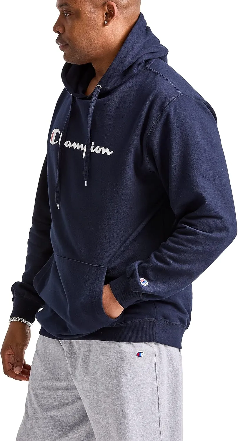Champion Men's Powerblend Fleece Hoodie, Hooded Sweatshirt For Men, Script (Reg. or Big & Tall)
