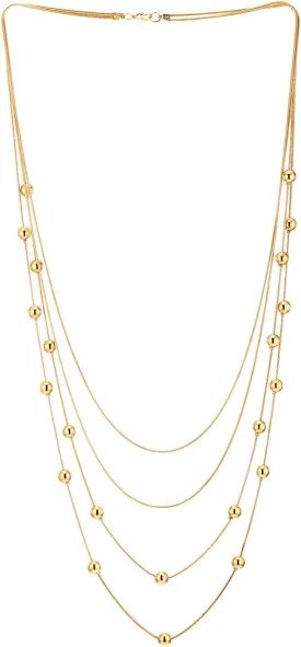 COOLSTEELANDBEYOND Statement Necklace Waterfall Multi-Strand Layered Long Chains with Ball Charm Pendant