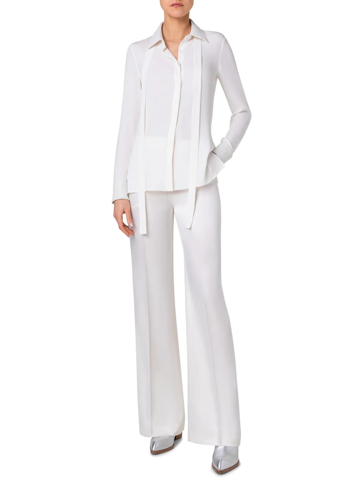 Cotton Blouse with Sequins Collar and Cuffs