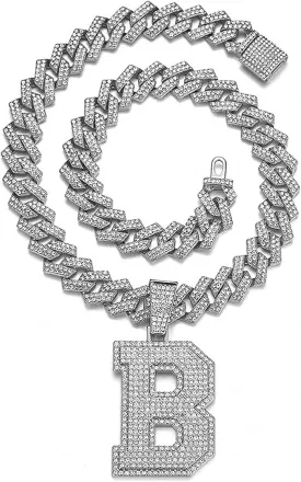 Cuban Link Chain for Men, Miami Men's Chain Silver Gold Plated Necklace for Diamond Chain for Ice Chain Hip Hop Jewelry Gift, Rhinestone pendant necklace for fashion jewelry