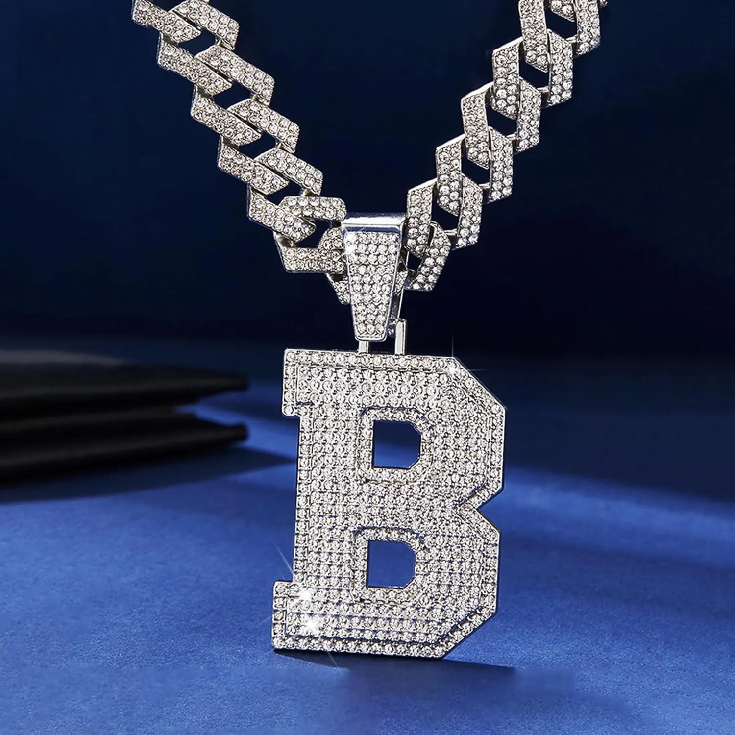 Cuban Link Chain for Men, Miami Men's Chain Silver Gold Plated Necklace for Diamond Chain for Ice Chain Hip Hop Jewelry Gift, Rhinestone pendant necklace for fashion jewelry