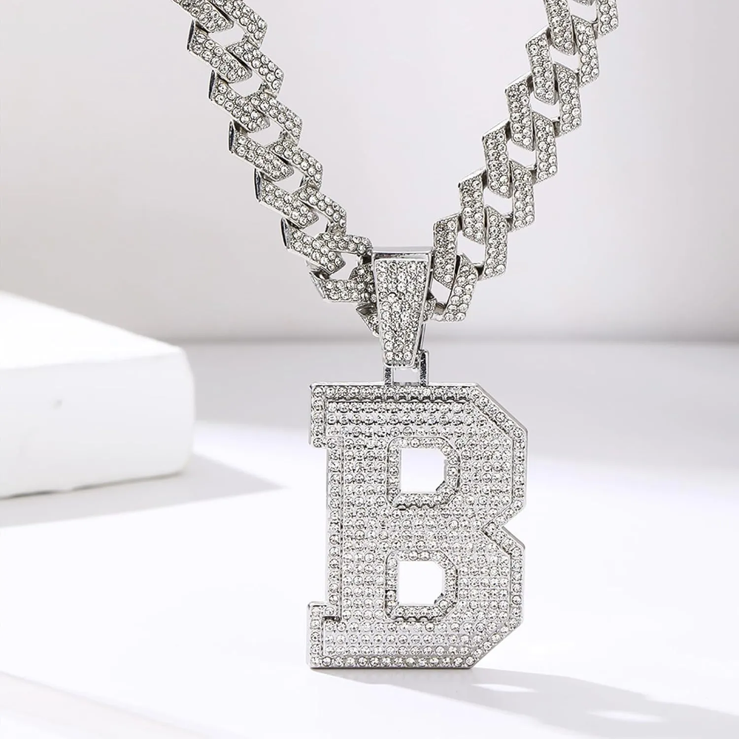 Cuban Link Chain for Men, Miami Men's Chain Silver Gold Plated Necklace for Diamond Chain for Ice Chain Hip Hop Jewelry Gift, Rhinestone pendant necklace for fashion jewelry