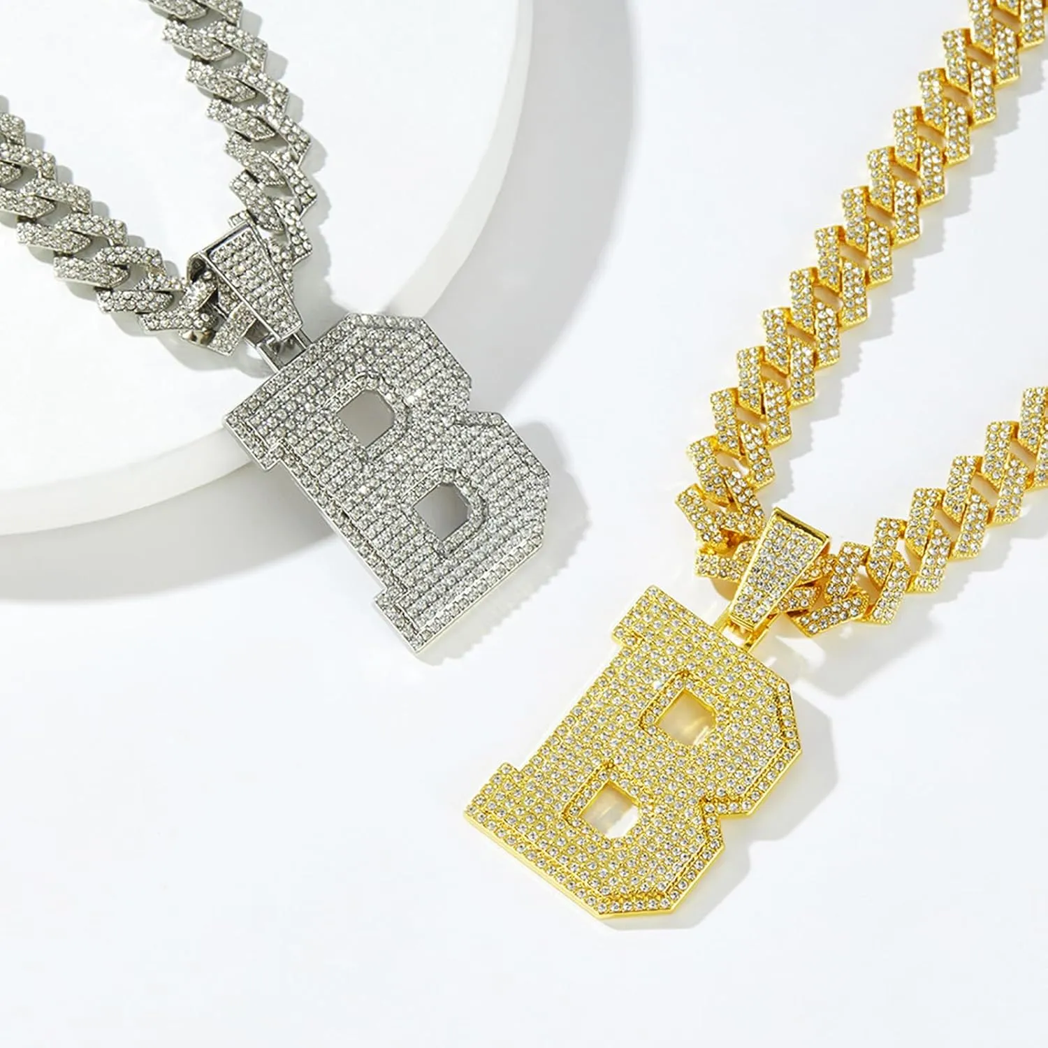 Cuban Link Chain for Men, Miami Men's Chain Silver Gold Plated Necklace for Diamond Chain for Ice Chain Hip Hop Jewelry Gift, Rhinestone pendant necklace for fashion jewelry