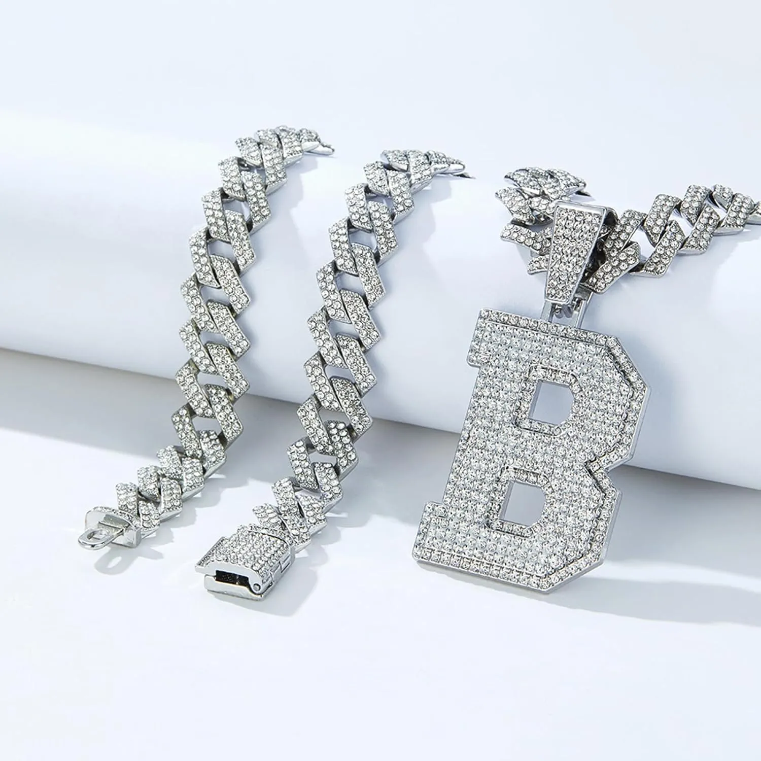 Cuban Link Chain for Men, Miami Men's Chain Silver Gold Plated Necklace for Diamond Chain for Ice Chain Hip Hop Jewelry Gift, Rhinestone pendant necklace for fashion jewelry