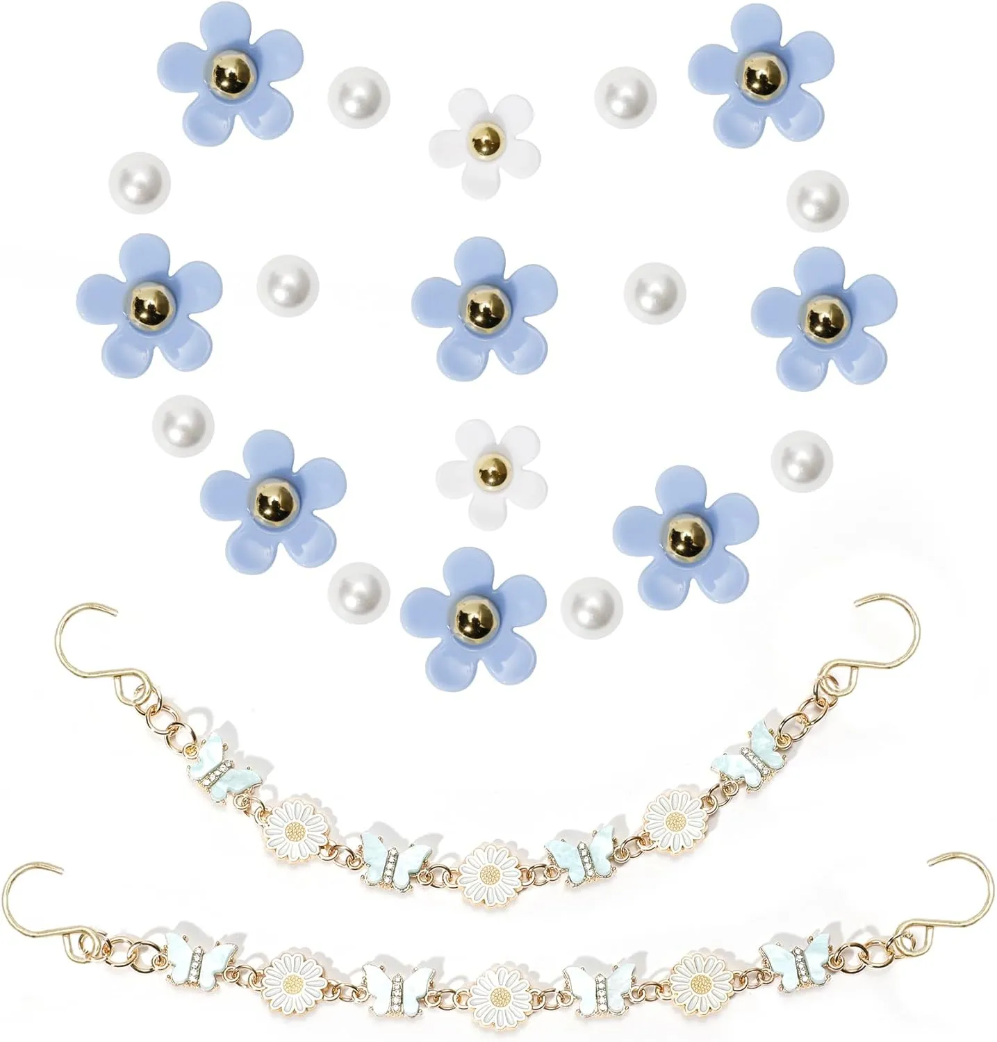 Daisy Flower Chains Charm for Women, Cute Flower Shoe Charms for Clog Sandals, Bling Butterfly Shoe Chains for Girls, Party Favor