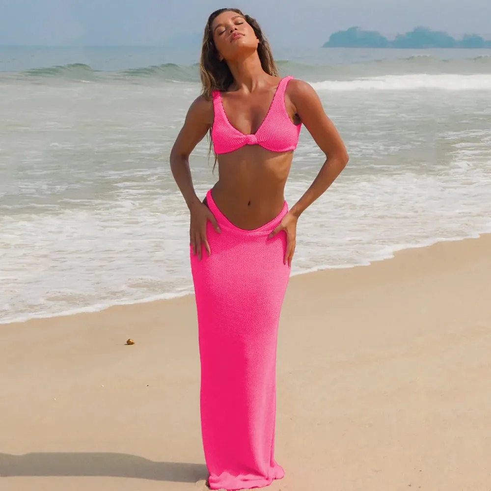 Dana - Ribbed 3 piece bikini set with maxi skirt