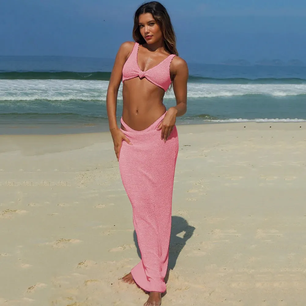 Dana - Ribbed 3 piece bikini set with maxi skirt
