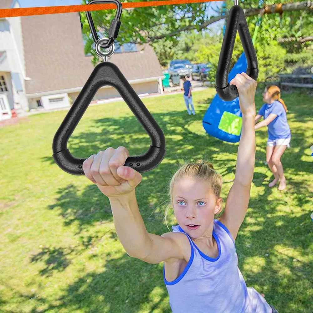 Dolibest 2PCS Monkey Bars, Triangle Trapeze Swing Bar with 2PCS Triangle Carabiners, Outdoor Play Equipment, Swing Set Accessories Monkey Rings, Obstacle Ring Toys Set for Kids, Black