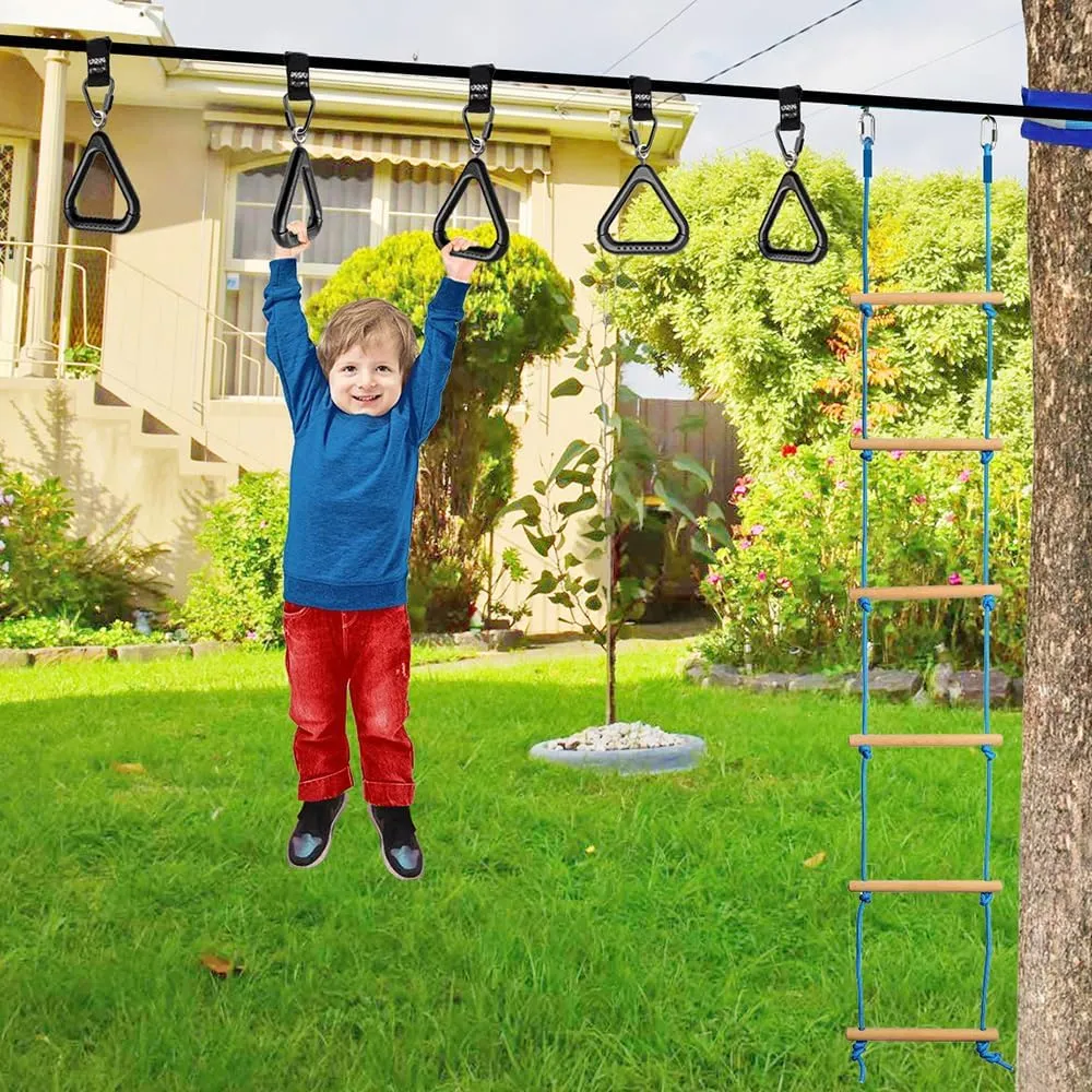 Dolibest 2PCS Monkey Bars, Triangle Trapeze Swing Bar with 2PCS Triangle Carabiners, Outdoor Play Equipment, Swing Set Accessories Monkey Rings, Obstacle Ring Toys Set for Kids, Black