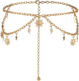 Double Layer Women's Metal Chain Belt, Adjustable Waist Link Belt Skinny Waistband Chain Decor for Dresses Jeans