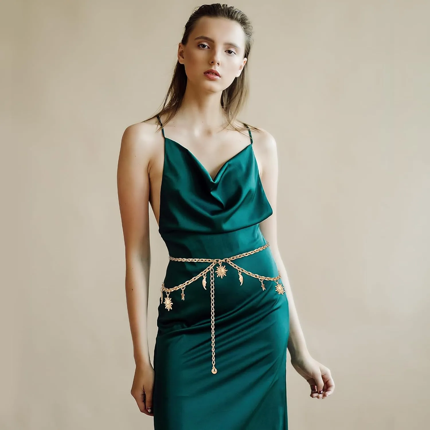 Double Layer Women's Metal Chain Belt, Adjustable Waist Link Belt Skinny Waistband Chain Decor for Dresses Jeans