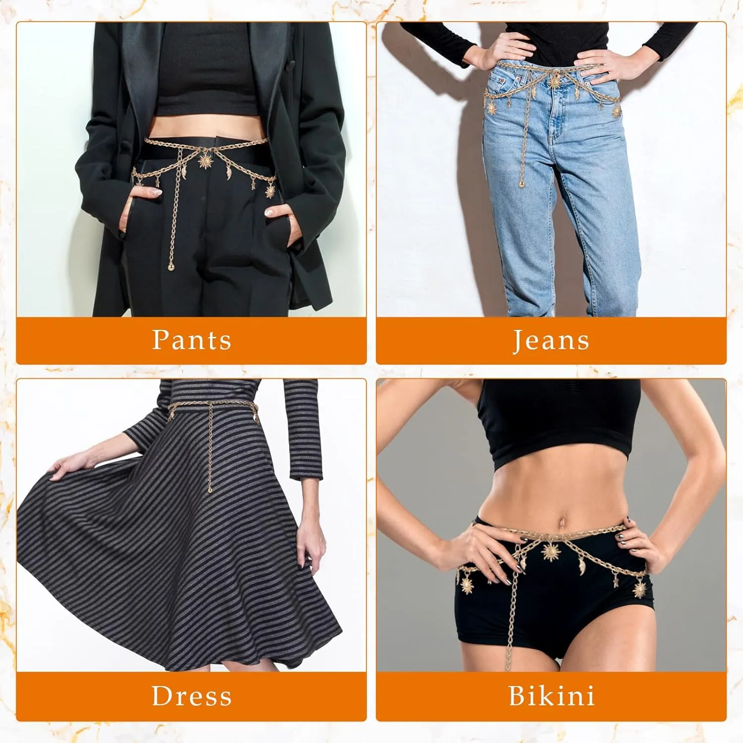 Double Layer Women's Metal Chain Belt, Adjustable Waist Link Belt Skinny Waistband Chain Decor for Dresses Jeans