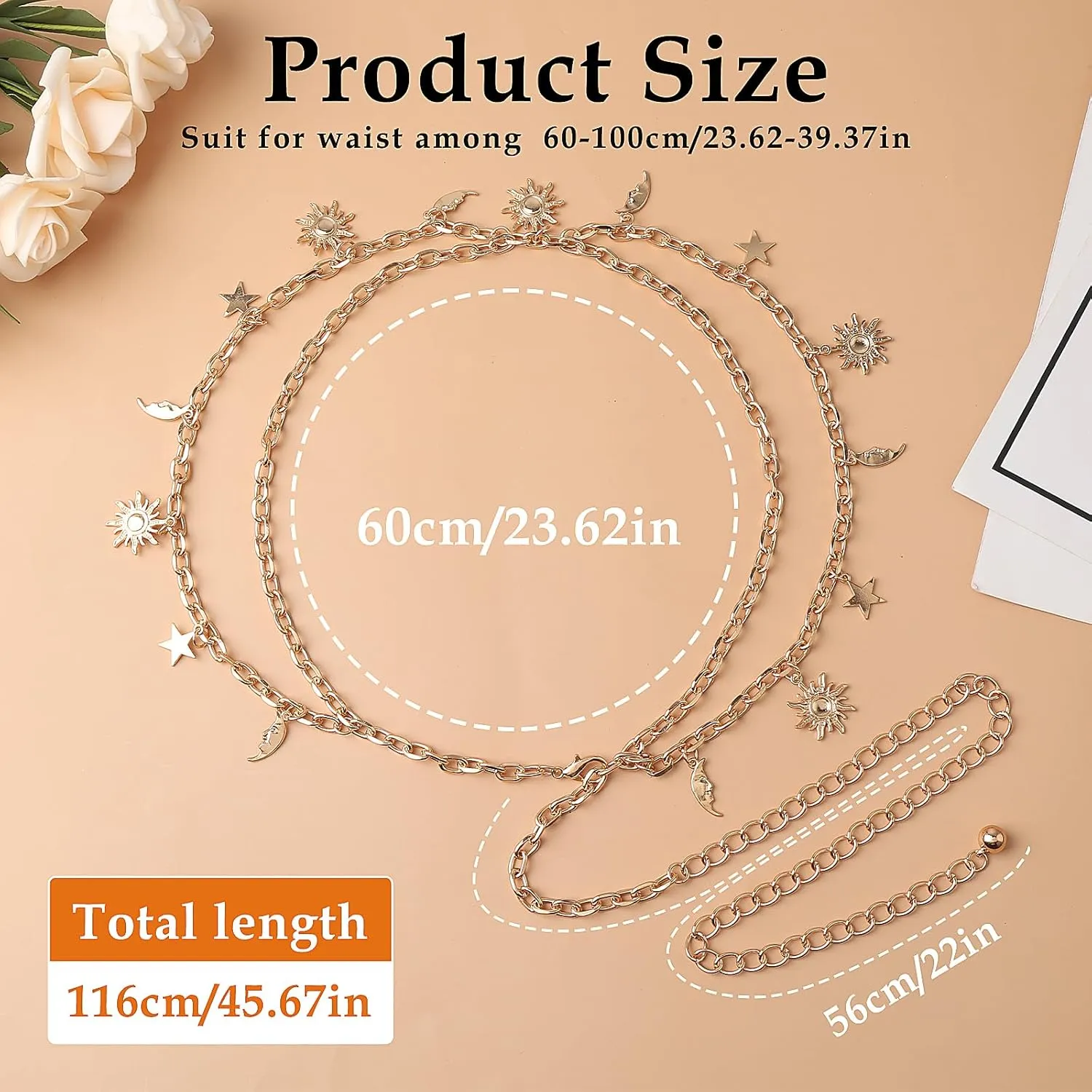 Double Layer Women's Metal Chain Belt, Adjustable Waist Link Belt Skinny Waistband Chain Decor for Dresses Jeans