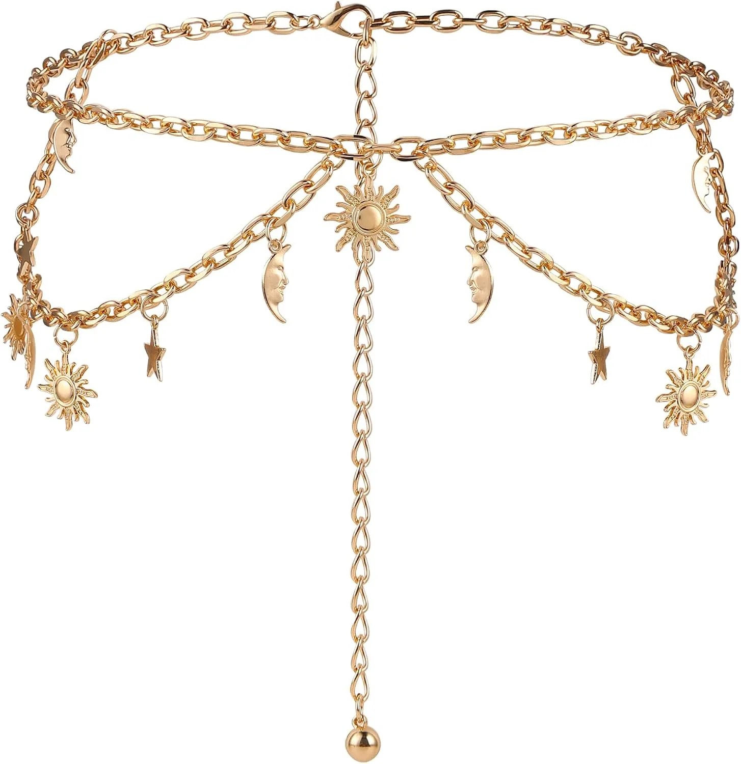 Double Layer Women's Metal Chain Belt, Adjustable Waist Link Belt Skinny Waistband Chain Decor for Dresses Jeans