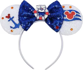 ETLUK Cruise Mouse Ears Headband, Nautical Ears Sequin Bow Headbands for Adult Women Girls, Parks Ears for Cosplay Accessories Party Decorations