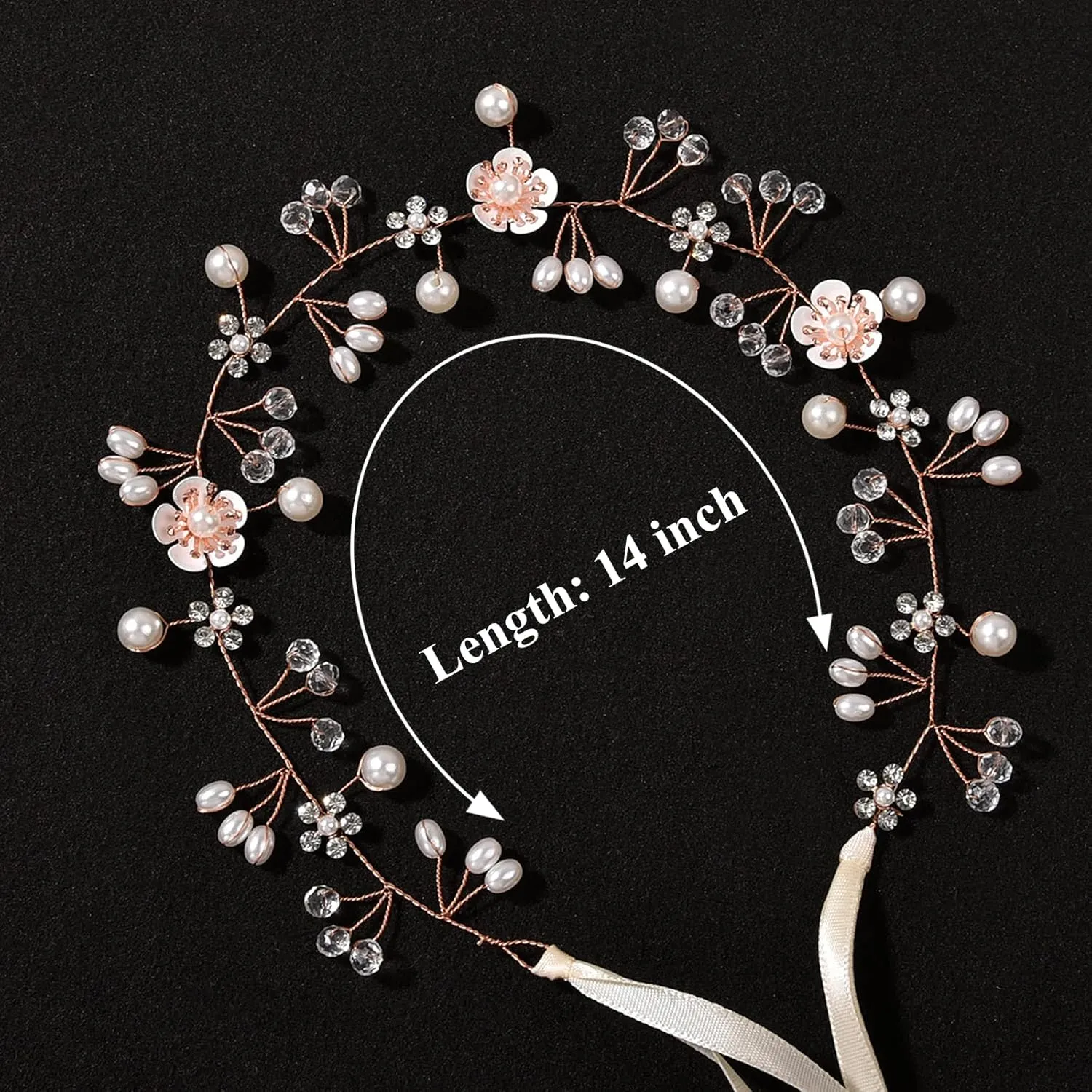 Flower Girl Hair Accessory - Princess Headpiece with Pearl Headband for Kids, Bridal Wedding, and Women (Rose Gold)