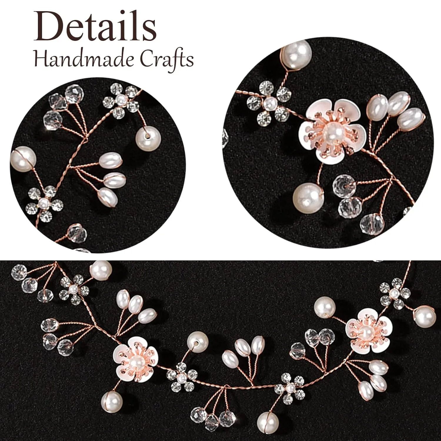 Flower Girl Hair Accessory - Princess Headpiece with Pearl Headband for Kids, Bridal Wedding, and Women (Rose Gold)