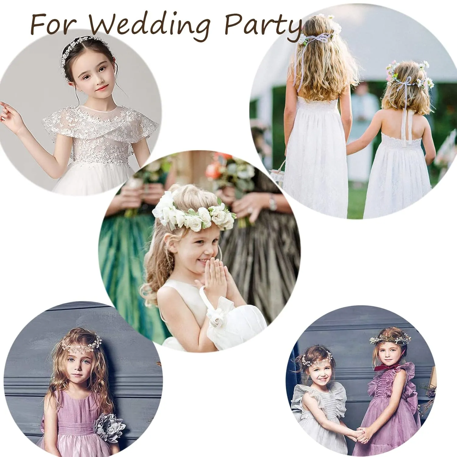 Flower Girl Hair Accessory - Princess Headpiece with Pearl Headband for Kids, Bridal Wedding, and Women (Rose Gold)
