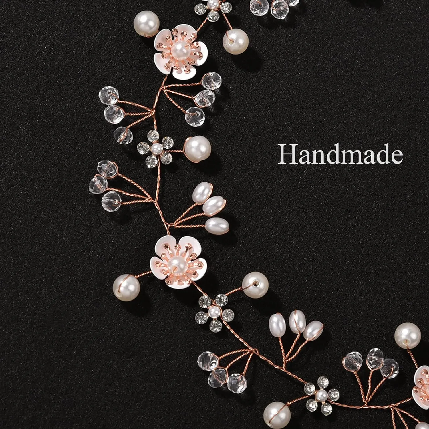 Flower Girl Hair Accessory - Princess Headpiece with Pearl Headband for Kids, Bridal Wedding, and Women (Rose Gold)