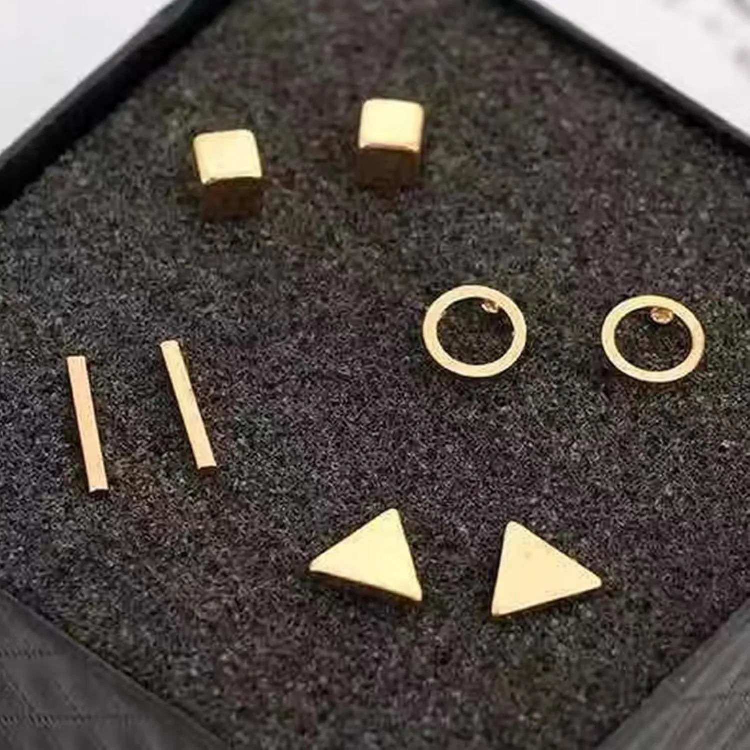 Gold Triangle Stud Earrings 14K Gold Stud Earrings for Women Minimalist Circle Rectangular Geometric Earrings for Christmas Stocking Stuffers Gifts