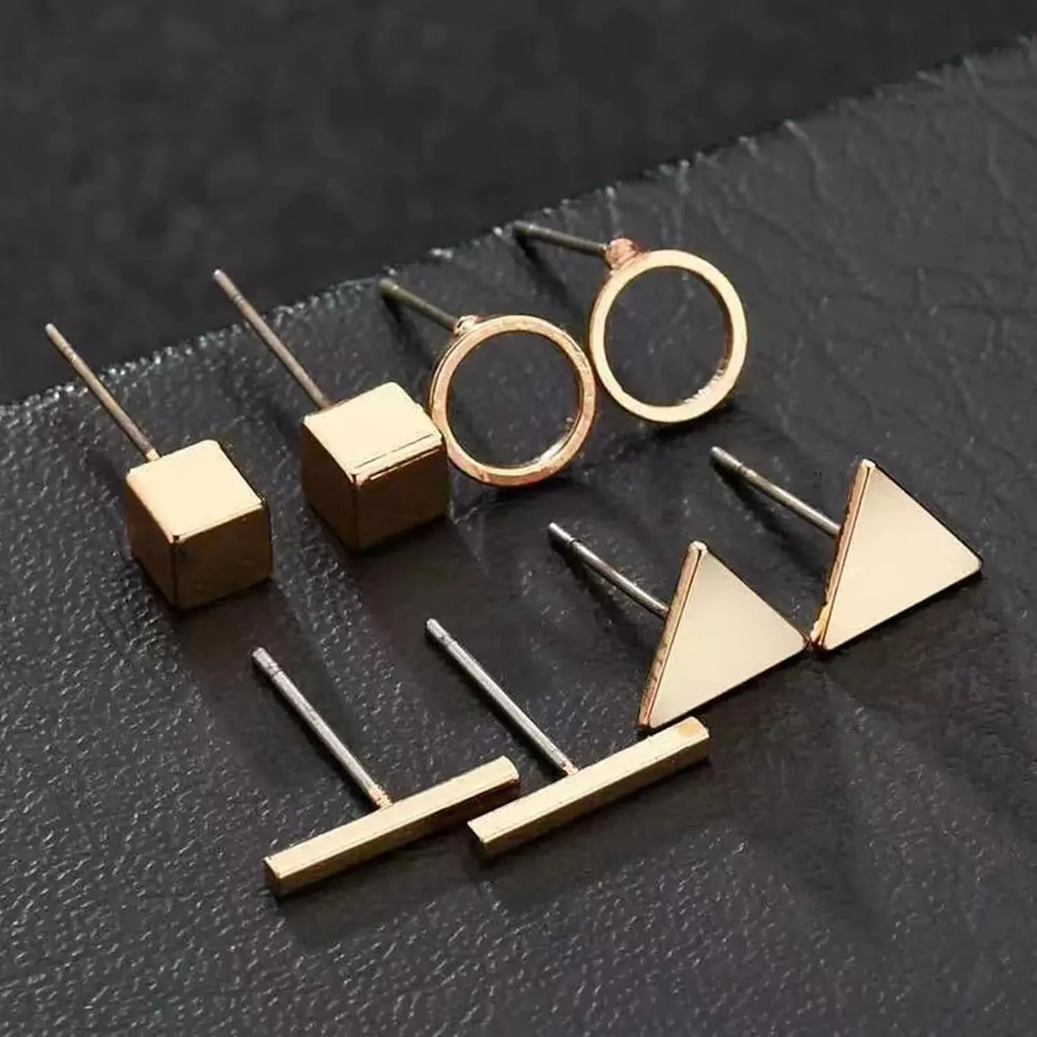 Gold Triangle Stud Earrings 14K Gold Stud Earrings for Women Minimalist Circle Rectangular Geometric Earrings for Christmas Stocking Stuffers Gifts