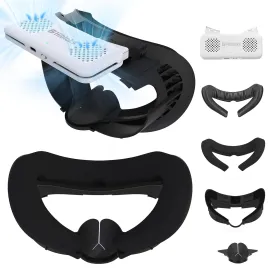 HiBloks Face Cover Pad with Cooling Fan for Meta Quest 3 Accessories, 2Pcs Face Cushion Cover Compatible with Oculus Quest 3 Fan Cooler, Replacement Facial Interface Relieve Lens Fogging (2 Speeds)